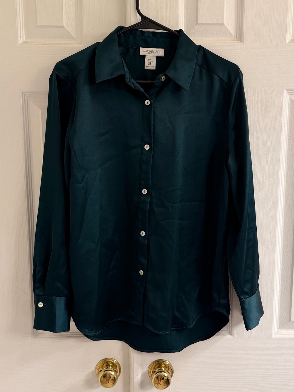 Rachel Zoe Emerald Green Satin Button up Blouse